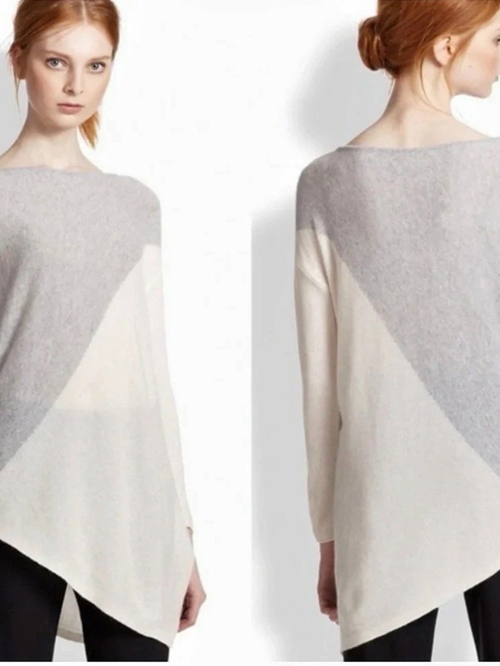 Alice + Olivia Asymmetrical Color Block Sweater Gray and Beige